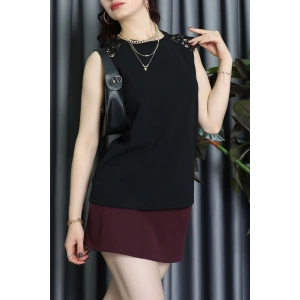 Bisiklet Yaka Omuz Dantel Detay İthal Krep Bluz Siyah - 61642.1256.