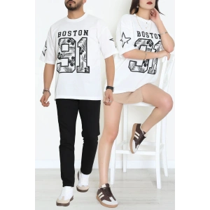 Bisiklet Yaka Oversize 2 İplik Forma Tişört Beyaz - 88104.1878.