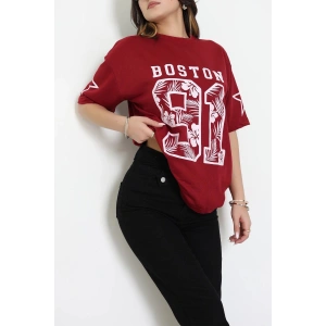 Bisiklet Yaka Oversize 2 İplik Forma Tişört Bordo - 88104.1878.
