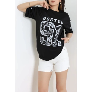Bisiklet Yaka Oversize 2 İplik Forma Tişört Siyah - 88104.1878.