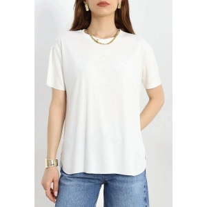 Bisiklet Yaka Oversize Tişört Ekru - 41808.1019.