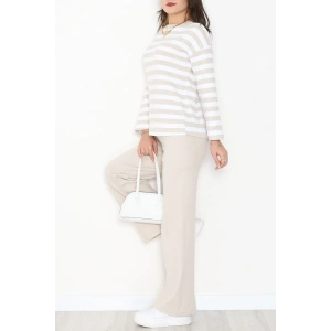 Bisiklet Yaka Raporlu İnterlok Takım Bejbeyaz - 42740.1567.