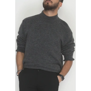 Bisiklet Yaka Şardon İplik Erkek Triko Antrasit - 42549.1766.