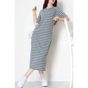 Bisiklet Yaka Süprem Penye Elbise Antrasitbeyaz - 70824.1567.