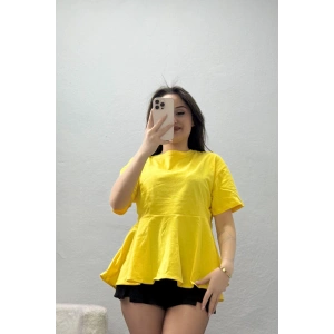 Bisiklet Yaka Volanlı Pamuk Penye Bluz Sarı - 22173.200.
