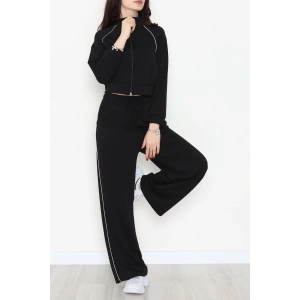 Biyeli Crop Eşofman Takımı Siyah - 4130.1247.