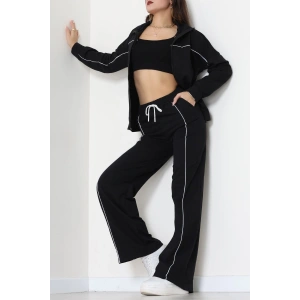 Biyeli Dik Yaka 2 İplik Eşofman Takımı Siyah - 40030.1857.