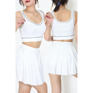 Biyeli Kalın Askılı Crop Atlet Beyaz - 9032.125.