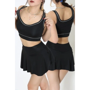 Biyeli Kalın Askılı Crop Atlet Siyah - 9032.125.