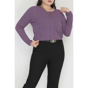 Burgu Kumaş Bisiklet Yaka Büyük Beden Bluz Mor - 70756.1954.