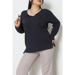 Burgu Kumaş Büyük Beden Bluz Füme - 70813.1954.