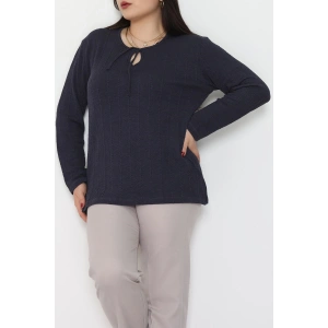 Burgu Kumaş Büyük Beden Bluz Lacivert - 70813.1954.