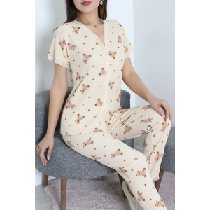 Bürümcük Dantelli Pijama Takımı Kahveayı - 52363.1050.