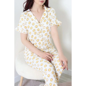 Bürümcük Fırfırlı Pijama Takımı Ekru - 127.1287.