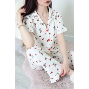 Bürümcük Fırfırlı Pijama Takımı Krem - 127.1287.
