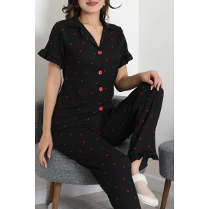 Bürümcük Fırfırlı Pijama Takımı Siyah - 127.1287.