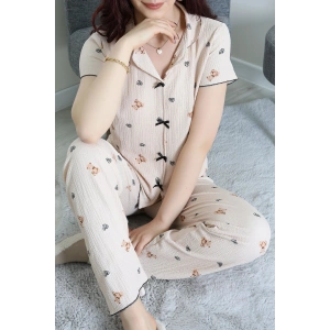 Bürümcük Fiyonklu Pijama Takımı Bej - 159.1287.