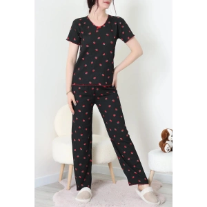 Bürümcük V Yaka Pijama Takımı Siyahçilek - 126.1287.