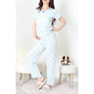 Bürümcük V Yaka Pijama Takımı Turkuaz - 126.1287.