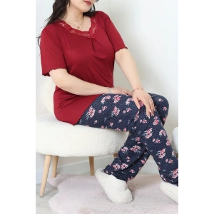 Büyük Beden Dantelli Pijama Takımı Bordolaci - 71500.1773.