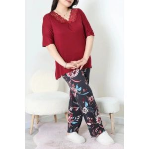 Büyük Beden Dantelli Pijama Takımı Bordomavi - 71500.1773.
