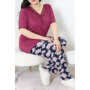 Büyük Beden Dantelli Pijama Takımı Mor - 71500.1773.