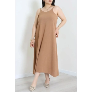 Büyük Beden İp Askılı Ayrobin Kumaş Elbise Latte - 71342.2118.