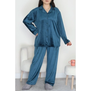Büyük Beden Likralı Fransız Kadife Pijama Takımı Zümrüt - 42067.1049.