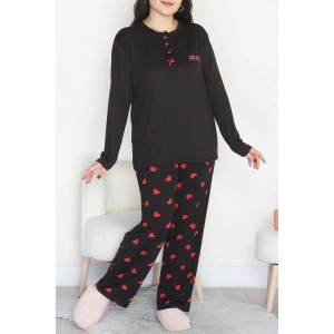 Büyük Beden Patlı Pijama Takımı Siyahkırmızı - 258.1287.