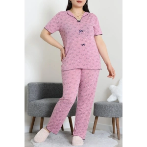 Büyük Beden Puantiyeli Viskon Pijama Takımı Gülkurusu - 71238.1048.