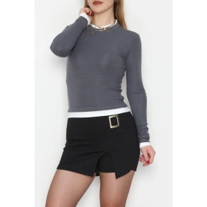 Buzzy Kumaş Bisiklet Yaka Parçalı Bluz Antrasit - 1054.2119.