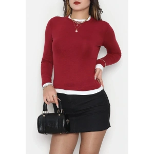 Buzzy Kumaş Bisiklet Yaka Parçalı Bluz Bordo - 1054.2119.