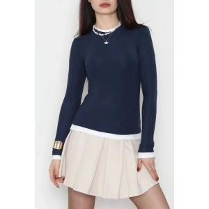 Buzzy Kumaş Bisiklet Yaka Parçalı Bluz Laci - 1054.2119.