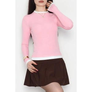 Buzzy Kumaş Bisiklet Yaka Parçalı Bluz Pembe - 1054.2119.