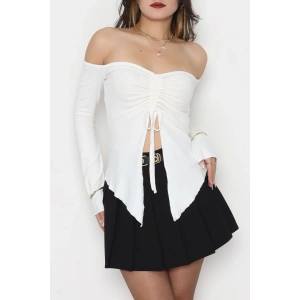 Buzzy Kumaş Önü Ayarlanabilir Büzgülü Bluz Ekru - 1009.2119.