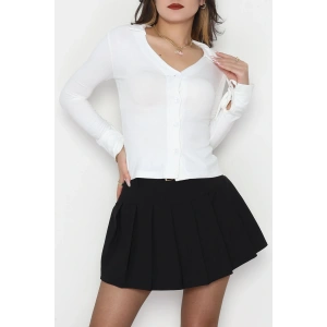 Buzzy Kumaş Polo Yaka Düğmeli Hırka Ekru - 1062.2119.