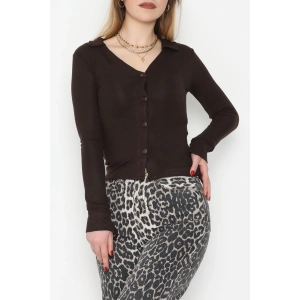 Buzzy Kumaş Polo Yaka Düğmeli Hırka Kahve - 1062.2119.