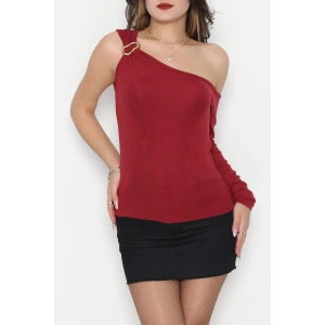 Buzzy Kumaş Tek Omuz Toka Detaylı Bluz Bordo - 1010.2119.