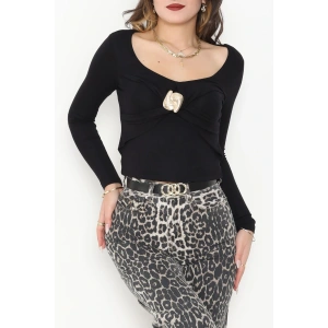 Buzzy Kumaş V Yaka Tokalı Bluz Siyah - 1074.2119.