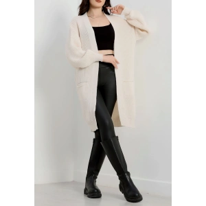 Cep Detaylı Triko Hırka Latte - 436.1577.