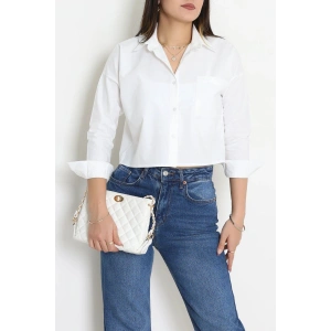 Cepli Crop Poplin Gömlek Beyaz - 43951.2131.