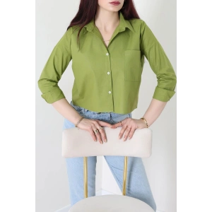 Cepli Crop Poplin Gömlek Haki - 43951.2131.