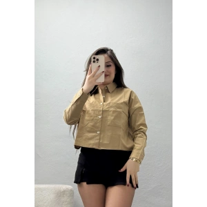 Cepli Crop Poplin Gömlek Sütlükahve - 43951.2131.