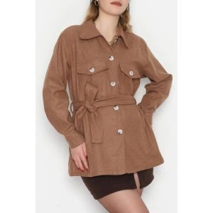 Çift Cepli Kuşaklı Tunik Gömlek Taba - 70991.1775.