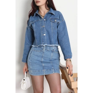 Çift Cepli Püsküllü Kot Ceket Mavi - 31726.2059.