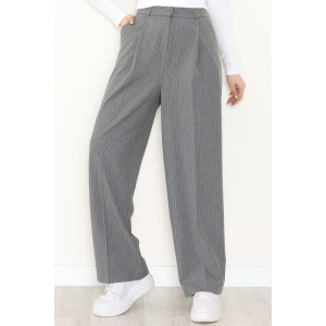 Çizgili Bol Paça Pantolon Füme - 7150.424.