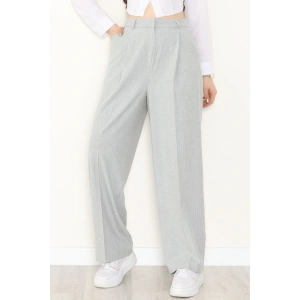 Çizgili Bol Paça Pantolon Gri - 7150.424.