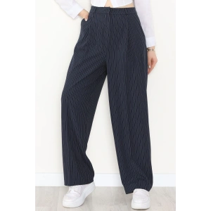 Çizgili Bol Paça Pantolon Lacivert - 7150.424.
