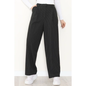 Çizgili Bol Paça Pantolon Siyah - 7150.424.