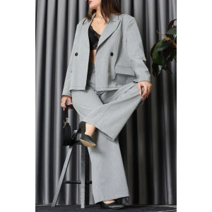 Çizgili Ceket Takım Gri - 9519.1995.